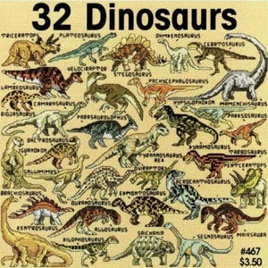 32 Dinosaur Specifies Cross Stitch Patterns • Hand Embroidery Designs • Digital Download PDF