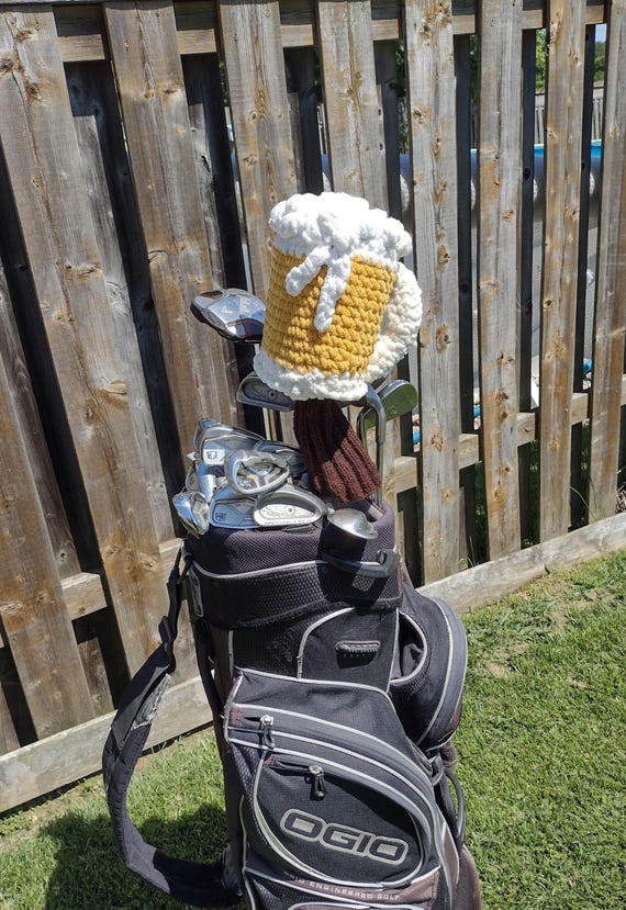 A handmade golf club headcover sculpted to look like a sparkling foamy beer mug — one-of-a-kind craft that will get comments on every single hole.