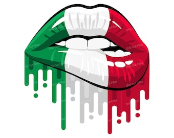 Op de afbeelding: Een paar rode, witte en groene lippen met druipende verf. De lippen zijn in de vorm van de Italiaanse vlag.