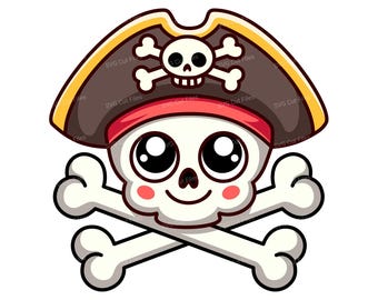 Pirate Skull SVG, Cartoon Pirate Head PNG, Shirt Vector Clipart