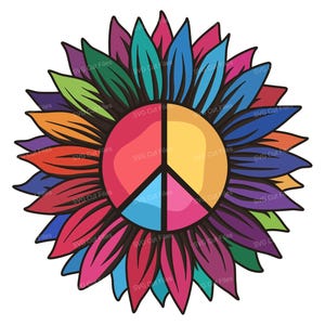 Sunflower Peace Sign SVG, Floral Hippie SVG Files for Cricut, PNG Digital Download
