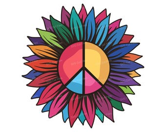 Sunflower Peace Sign SVG, Floral Hippie SVG Files for Cricut, PNG Digital Download
