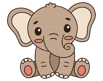 Cute Baby Elephant SVG Files, Cartoon Cricut PNG, Shirt Clipart