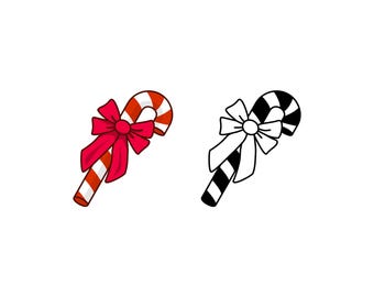 Canne en bonbon noeud SVG, Clipart PNG Noël, conception d'autocollant de vacances, contour audacieux pour les travaux manuels