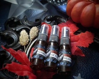 Fall Sample Set Natural Botanical Ceremonial Aromatic Perfume Myst Spray Mini Bottle set of 3 scents