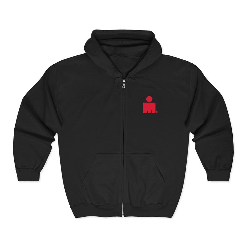 Sudadera con capucha/cremallera con logo de Ironman Triathlon, diseño para natación, ciclismo y carrera. imagen 1