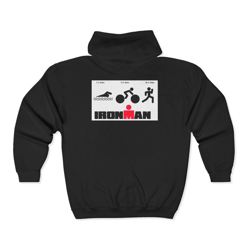 Sudadera con capucha/cremallera con logo de Ironman Triathlon, diseño para natación, ciclismo y carrera. imagen 2