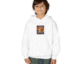 Sudadera con capucha con ilustración vintage de puesta de sol sobre surf / Sudadera con capucha juvenil