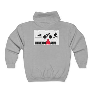 Sudadera con capucha/cremallera con logo de Ironman Triathlon, diseño para natación, ciclismo y carrera. imagen 4