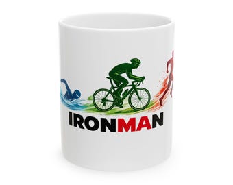 Triathlon Silhouette IRONMAN Mug | Ceramic Coffee Cup