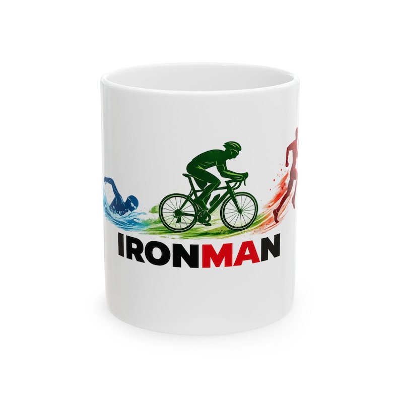 Triathlon Silhouette IRONMAN Mug | Ceramic Coffee Cup image 1