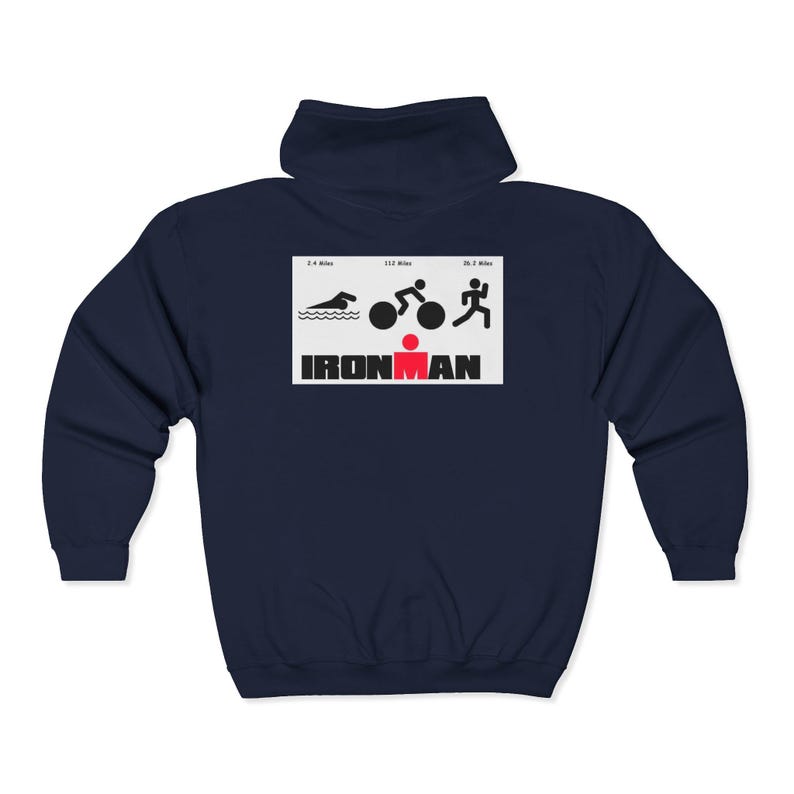 Sudadera con capucha/cremallera con logo de Ironman Triathlon, diseño para natación, ciclismo y carrera. imagen 8