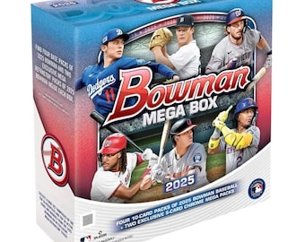 Lote de tarjetas de béisbol Topps Bowman 2025: Mega Caja MLB con 2 tarjetas autografiadas de primera selección del Draft y 1 tarjeta MVP con calificación PSA 10.