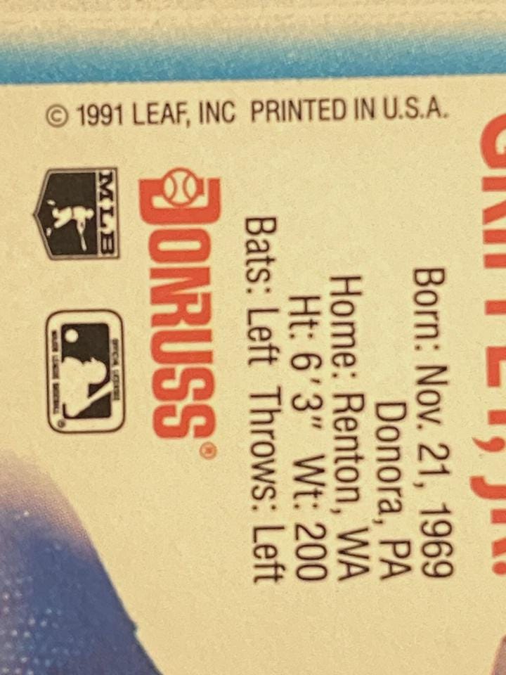 1992 Donruss #165 Ken Griffey Jr. Seattle Mariners ERROR Baseball