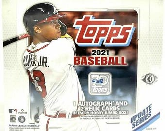 2021 Topps Update Baseball Card Jumbo Box LOT mit Ohtani Rookie Karte, 5 Hobby Packs (2000-2025) & 1 PSA Graded Rookie Hall of Famer