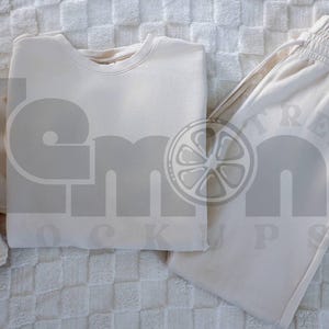 Comfort Colors 1466 1469 Mockup Ivory, 1469 1466 Mockup Ivory, Comfort Colors Sweat Set Mockup, Flat Lay 1469 Sweatpants Mockup, CC1466