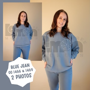 Blue Jean Comfort Colors Sweat Set Mockup, Comfort Colors 1466 Mockup, 1469 Mockup, 1466 Crewneck + 1469 Sweatpants, Cozy Lifestyle Mockup