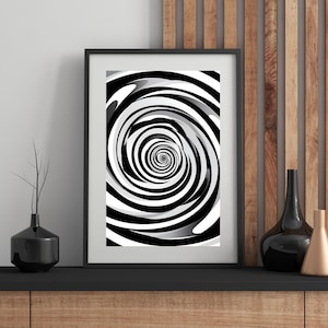 Hypnotic Spiral Wall Art | Minimalist Optical Illusion Print | Black and White Geometric Op Art | Modern Hypnotic Digital Art