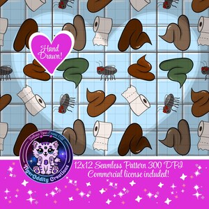 Funny Fly Poop Seamless Pattern Gross Kawaii Bathroom Humor Digital Paper Vinyl Fabric Surface Design PNG Sublimation Love Stinks Cute