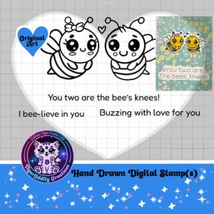 Animal Pairs Cute Bee Couple Digital Stamp Sentiments PNG SVG Clip Art Cardmaking Scrapbooking Junk Journal Instant Download