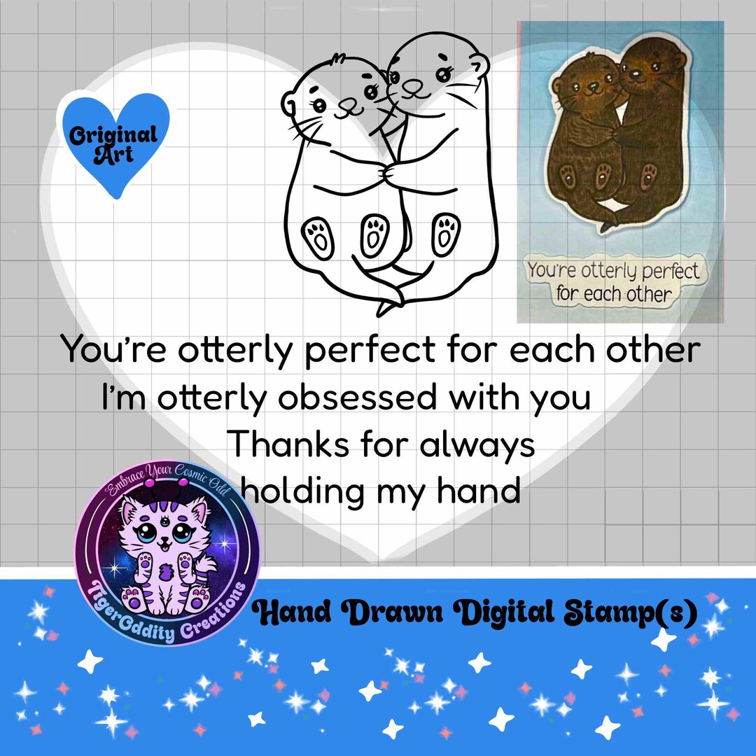 Animal Pairs Cute Otters Couple Digital Stamp Sentiments PNG SVG Clip ...