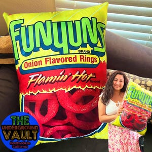Premium Quality Flamin Hot Funyuns Onion Rings 24x18 Inch Pillow CANDY Cereal Chips LAYS Decorative Pillow 2FT TALL  Cheetos Takis Doritos