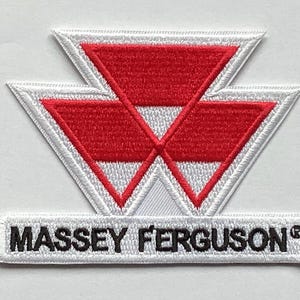 May include: Embroidered patch featuring the Massey Ferguson logo. The logo consists of three red triangles with white borders, stacked to form a distinctive shape. The text "MASSEY FERGUSON" is embroidered below the logo in black.