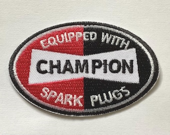 Champion spark plugs plug motor racing sports car badge iron sew on patch