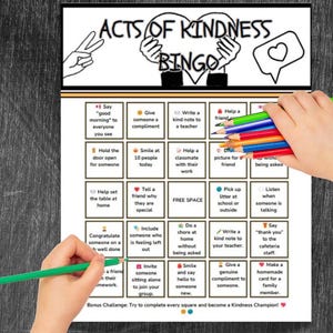 Acts of Kindness Bingo Challenge | Digital Print Kindness Activity Choice Board for Kids | Classroom, Homeschool, Game | Digital Download