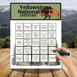 Yellowstone National Park Bingo, Familien Road Trip Spiel, druckbare Natur Schnitzeljagd für Kinder und Erwachsene