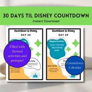 30 days to Disney Vacation Countdown Activity Cards | 30-Days Until Disney Trip Countdown, Vacation Calendar Planner