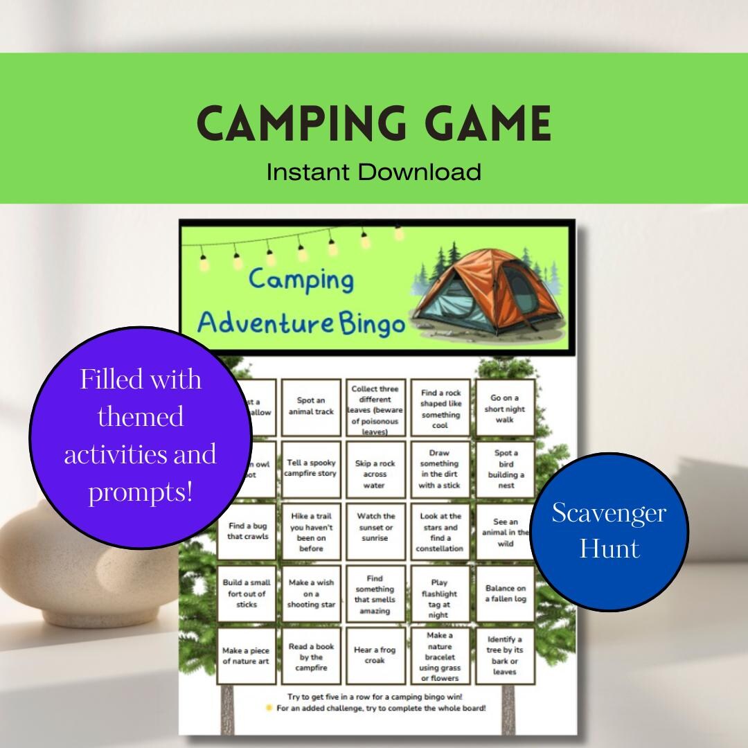Printable Camping Adventure Bingo Game, Fun Outdoor Activity for Kids ...