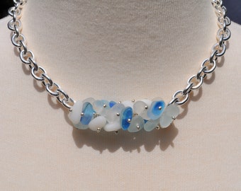 Gorgeous Sea Glass Jewelry Beach Glass Twist Necklace Heavy Statement Necklace Solid Sterling Silver Multi Colored Mix Free Shipping 4875