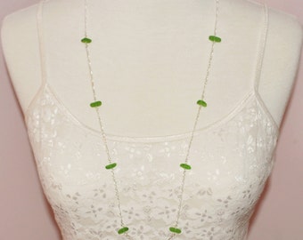 Sea Glass Jewelry Beach 30 Inch Eternity Necklace in Lime Green 4141