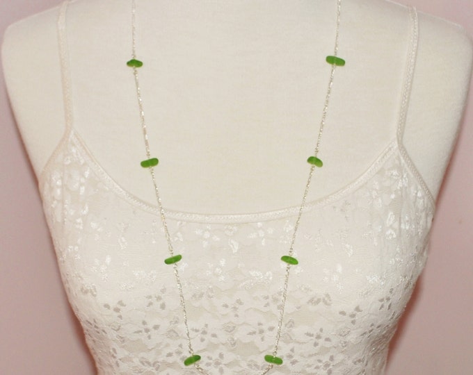 Sea Glass Jewelry Beach 30 Inch Eternity Necklace in Lime Green 4141