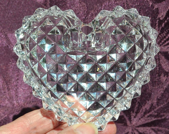 Vintage Crystal Heart Shaped 4" Trinket Dish Ashtray Paperweight W. Germany Free Ship