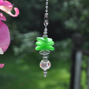 Ceiling Fan Pull, Genuine Sea Glass, Light Pull, Sun Catcher, Frosty Green Stack 472, Lamp Pull, Beaded Pull, Unique Beach Gift, Beach Lover