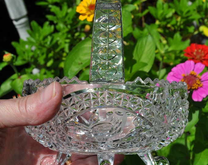 Footed Basket Crystal Trinket Dish with Birds Hofbauer Glass The Byrdes 5.5x5x3.5" Vintage Free Ship