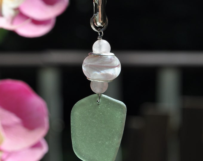 Coastal Lamp Pull, Genuine Sea Glass, Ceiling Fan Pull, Light Pull, Suncatcher, Frosty Olive Green Lovely Drop 327, Beach Gift, Lamp Pull