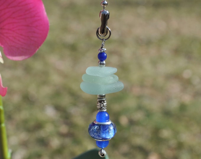 Ceiling Fan Pulls, Genuine Sea Glass, Light Pulls, Decorative Suncatcher, Frosty Seafoam Mix Stack 540, Beaded Pull Unique Sun Catcher