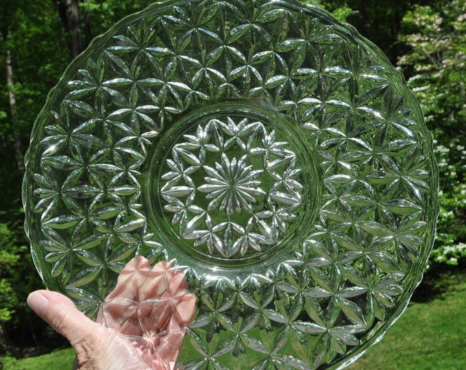 Large Round Cake Plate Clear w/ Stars Serving Anchor Hocking 12" Vintage Free Ship