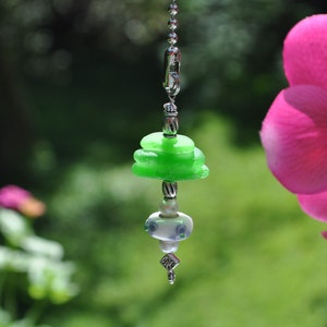 Fan Chain Pull, Genuine Sea Glass, Ceiling Fan Pull, Light Pull, Suncatcher, Frosty Green Stack 403, Lamp Pull, Beaded Pull, Beach Gifts