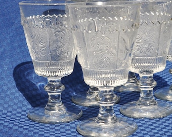 Vintage Westmoreland Princess Feather Goblets Set/8 Footed Stem 5 7/8" Tall 3.25"D Free Ship
