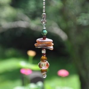Beach Fan Pull, Genuine Sea Glass, Ceiling Fan Pull, Light Pull, Suncatcher, Frosty Brown Stack 612, Coastal Gift, Lamp Pull, Beaded Pull