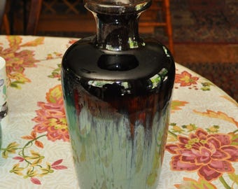 Vintage Large Ceramic Drip Glaze Pottery Vase 13.25" Tall Gold Shimmer Free Ship