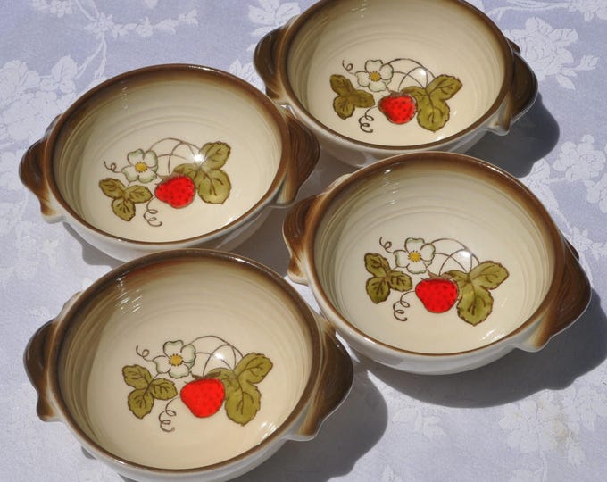 Vintage Metlox Poppytrail Open Crock Bowls Set/4 Soup 7" w/ Twist Handles Free Ship