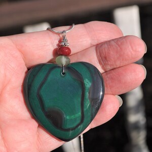 Onyx Agate Pendant Necklace, Large Heart Shaped, Genuine Sea Glass Accent, Red Faceted Ruby Gemstone, Sterling Chain Included  B338