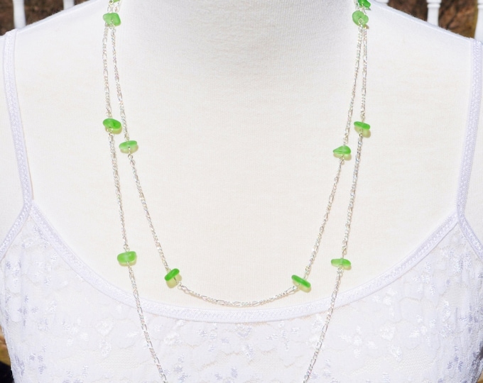 Sea Glass Jewelry Beach Necklace Forty Eight Inch Eternity in Lime Green 1904 Free Shipping