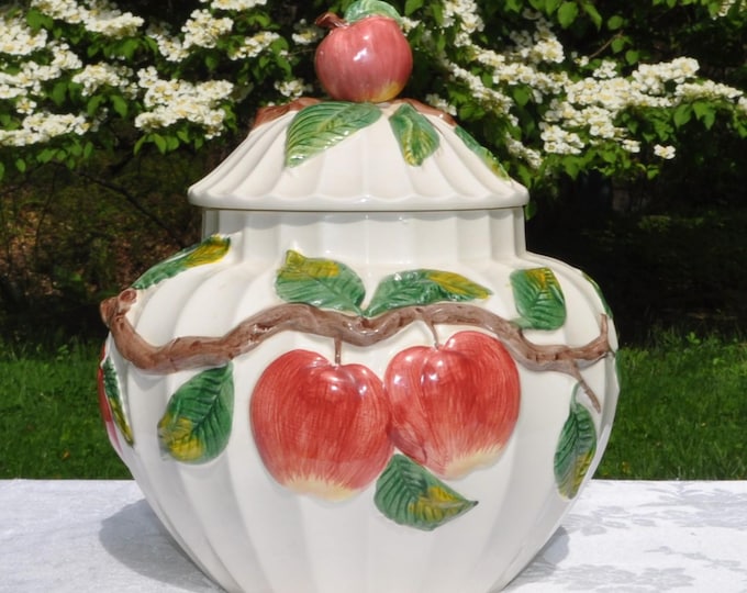 Vintage Omnibus Ceramic Apple Tree & Leaves Cookie Jar Lidded 9.5"H Free Ship
