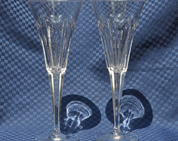 Vintage Pair Waterford Crystal Toasting Champagne Glasses LOVE Millennium Series 9.25" Tall Free Ship